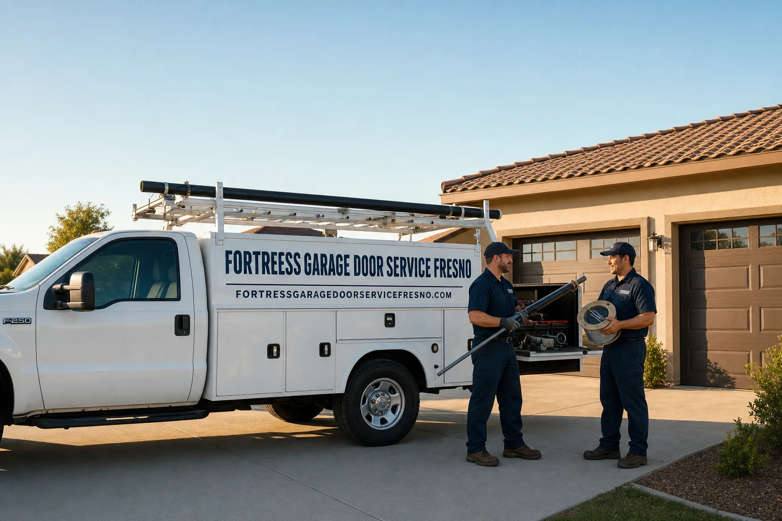 Fortress Garage Door Service Fresno service vehicle and crew in Fresno, CA